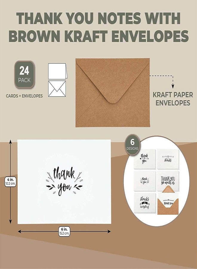 UE Thank You Notes with Brown Kraft Envelopes, Thank You Cards Set, Blank Inside, Handwritten Style for Baby Showers & Wedding (Pack of 24) - Image 2